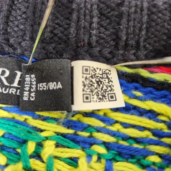 LAUREN Unisex Multicolor Geo-Motif Cotton-Linen Crewneck Sweater Size XS Ex. Con - Picture 8 of 16